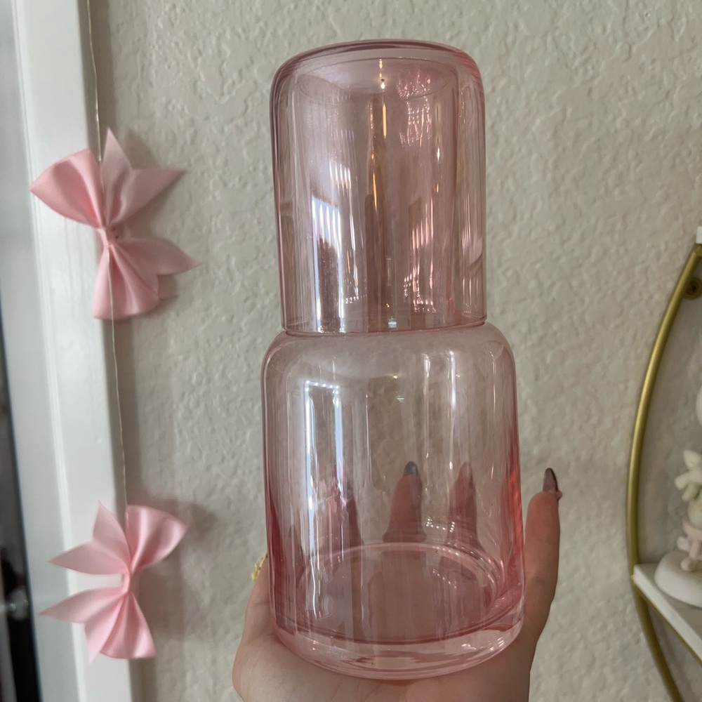 Pink Glass Carafe & Cup Set
